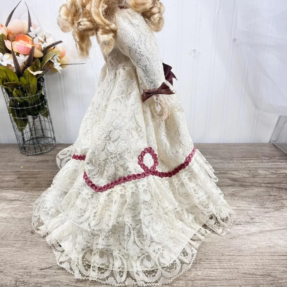 Vintage Porcelain‎ Doll, Painted Face Collectible Doll in Lace Dress